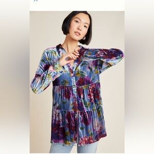 Maeve by Anthropologie Reverie Tiered Velvet Tunic Size Medium